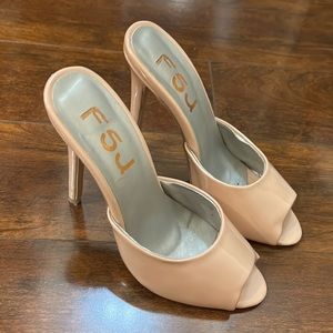 FSJ pearl beige nude stiletto mule heel sandal 👡 peep toe size 5